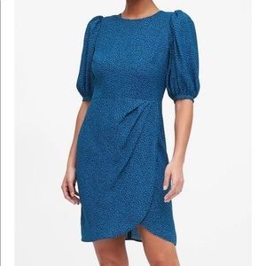 Puff sleeve, faux wrap dress
